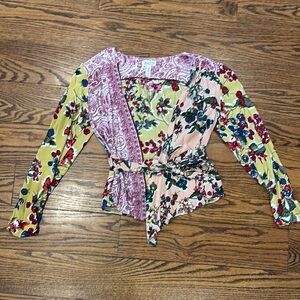 Anthropologie Yellow Green Wrap Blouse